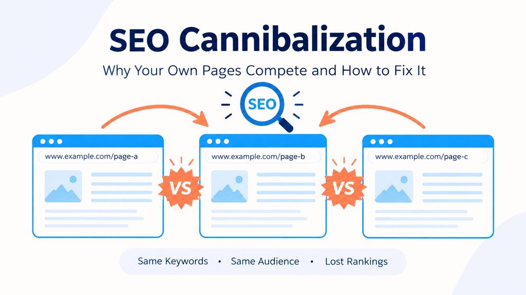 Illustrative image representing SEO cannibalization between similar web pages.
